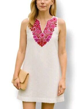 J. Crew White Linen Floral Embroidery Shift Dress